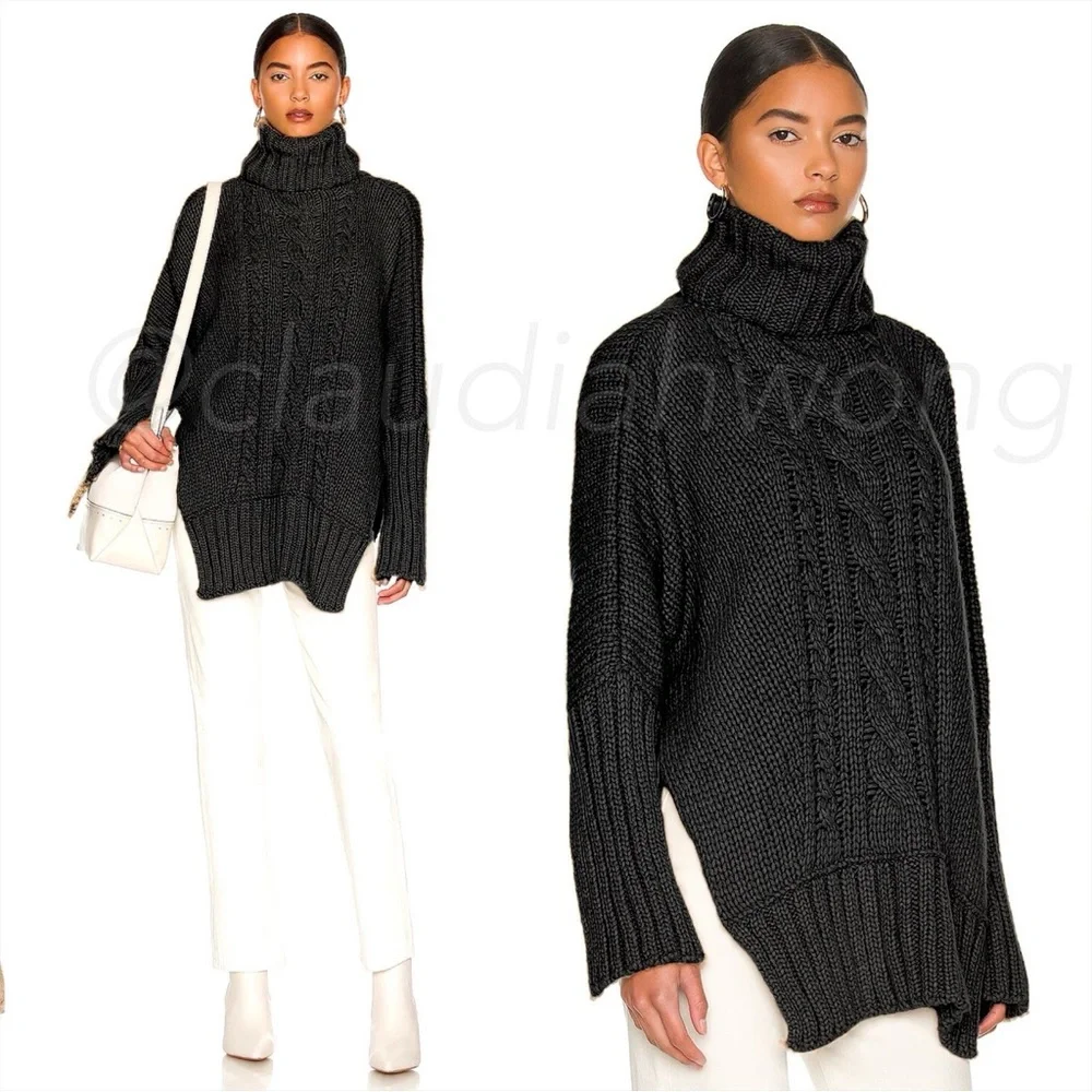 SMYTHE Turtleneck Blanket Sweater in Charcoal Black - Picture 1 of 12